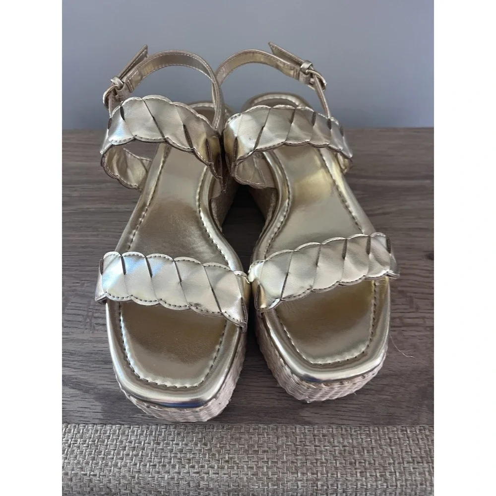 New J.Crew Women's 6 Platform Espadrille Sandal Metallic Gold Sandals W2